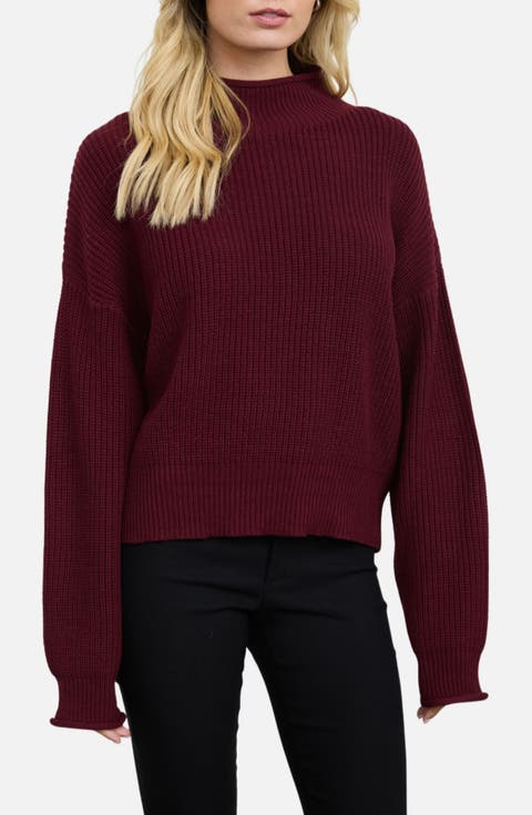 Ribbed Mock Neck Cropped Sweater