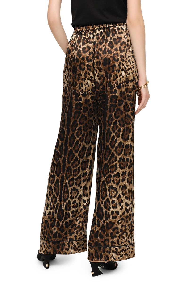 Dolce&Gabbana Leopard Print Wide Leg Stretch Silk Satin Pajama Pants, Alternate, color, Hy13m Leo New