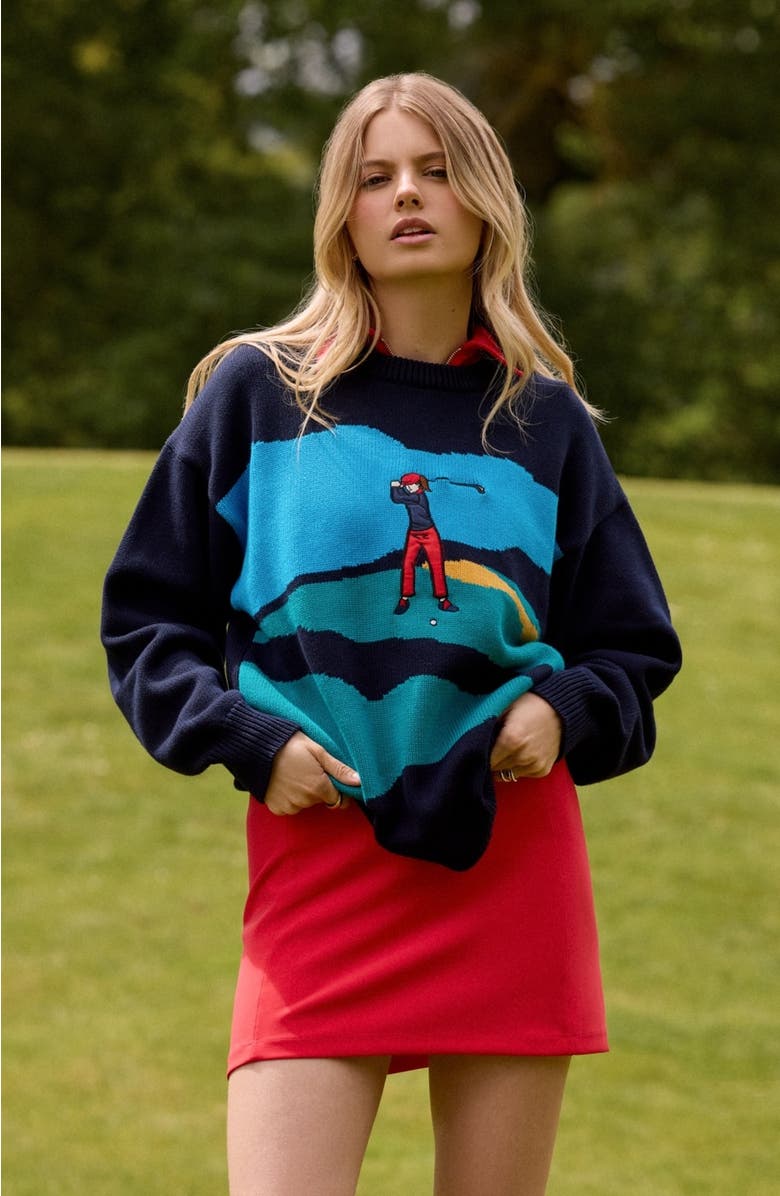 Goldie Byrd Golf Scene Sweater, Alternate, color, Blue