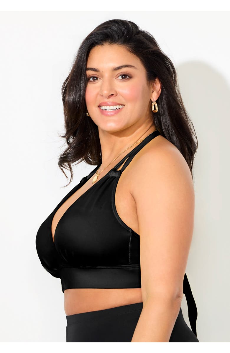 Swimsuits for All Loop Strap Halter Bikini Top, Alternate, color, Black