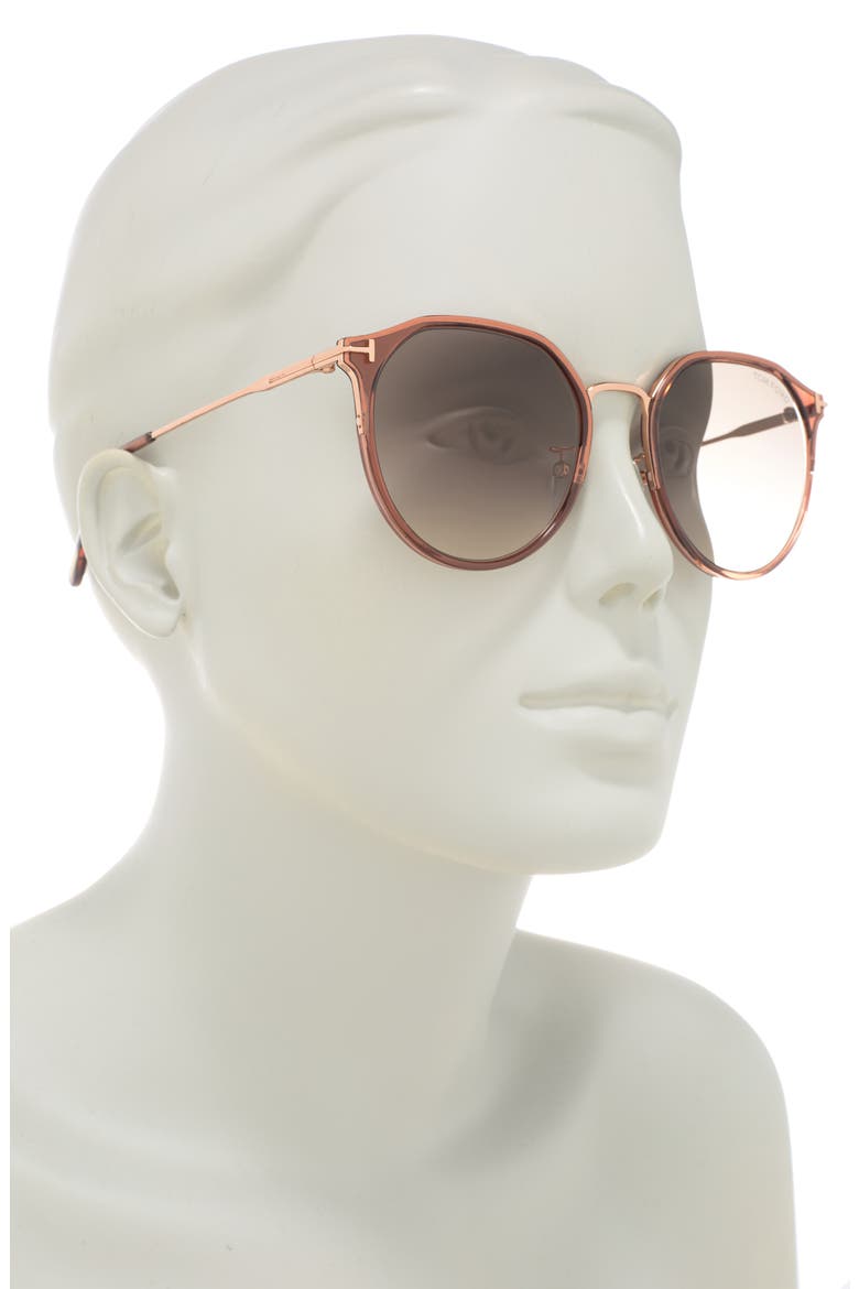 55mm Gradient Round Sunglasses, Alternate, color, SHINY DARK BROWN / BROWN