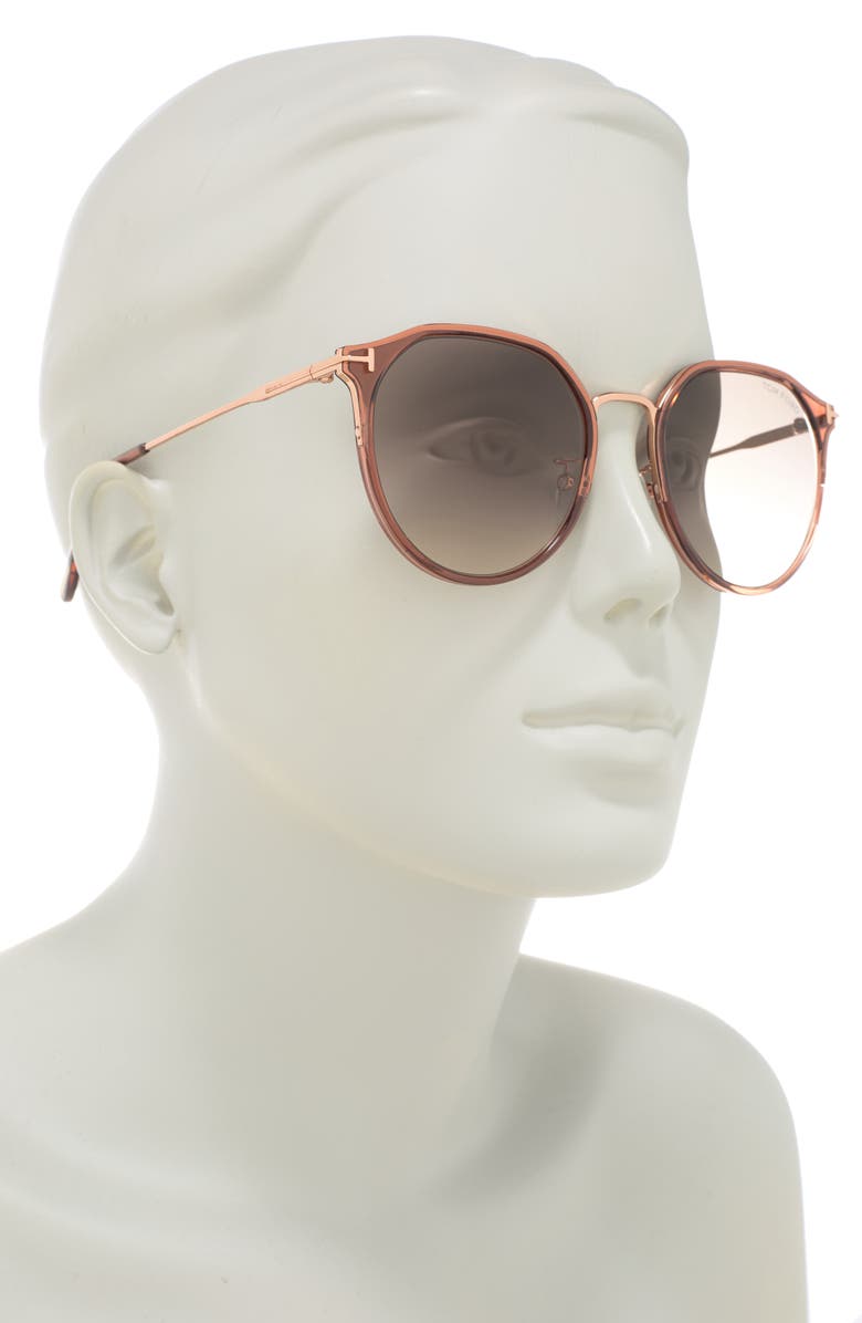 TOM FORD 55mm Gradient Round Sunglasses, Alternate, color, Shiny Dark Brown / Brown