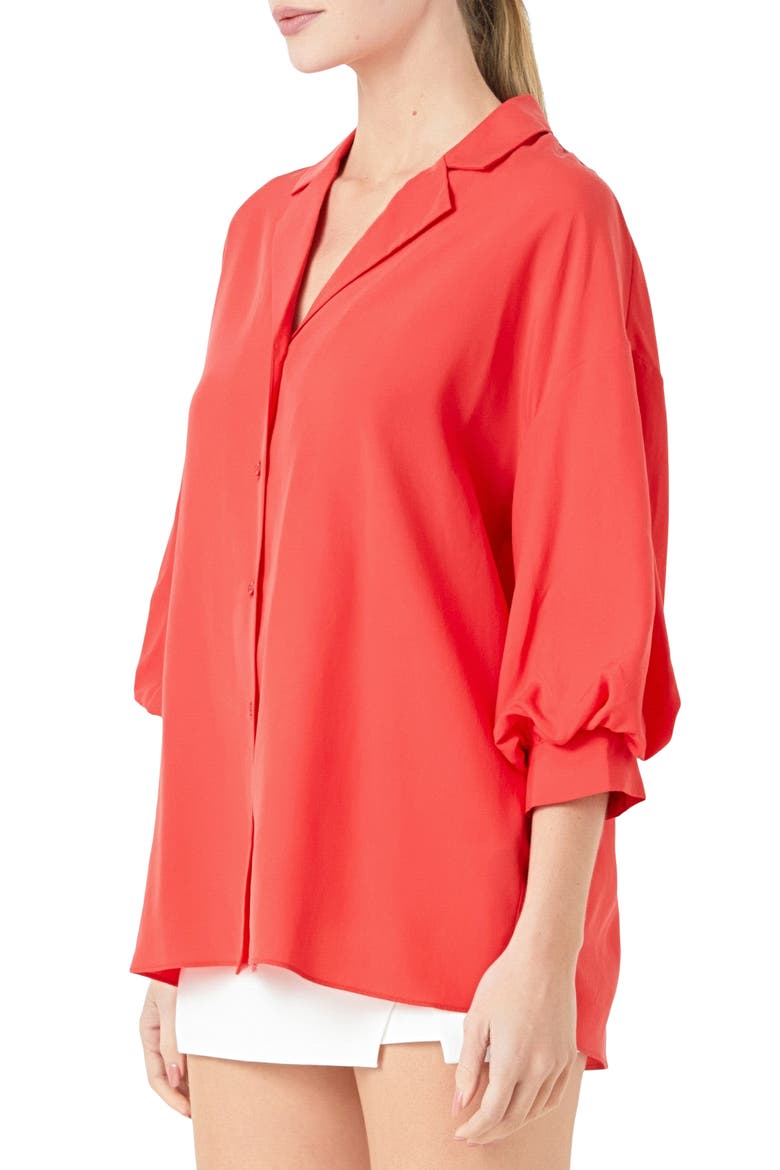Blouson Sleeve Button-Up Shirt, Alternate, color, RED