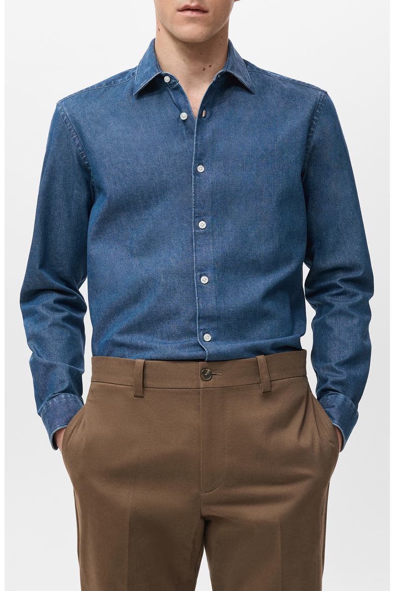 Denim Button-Up Shirt, Main, color, MEDIUM BLUE