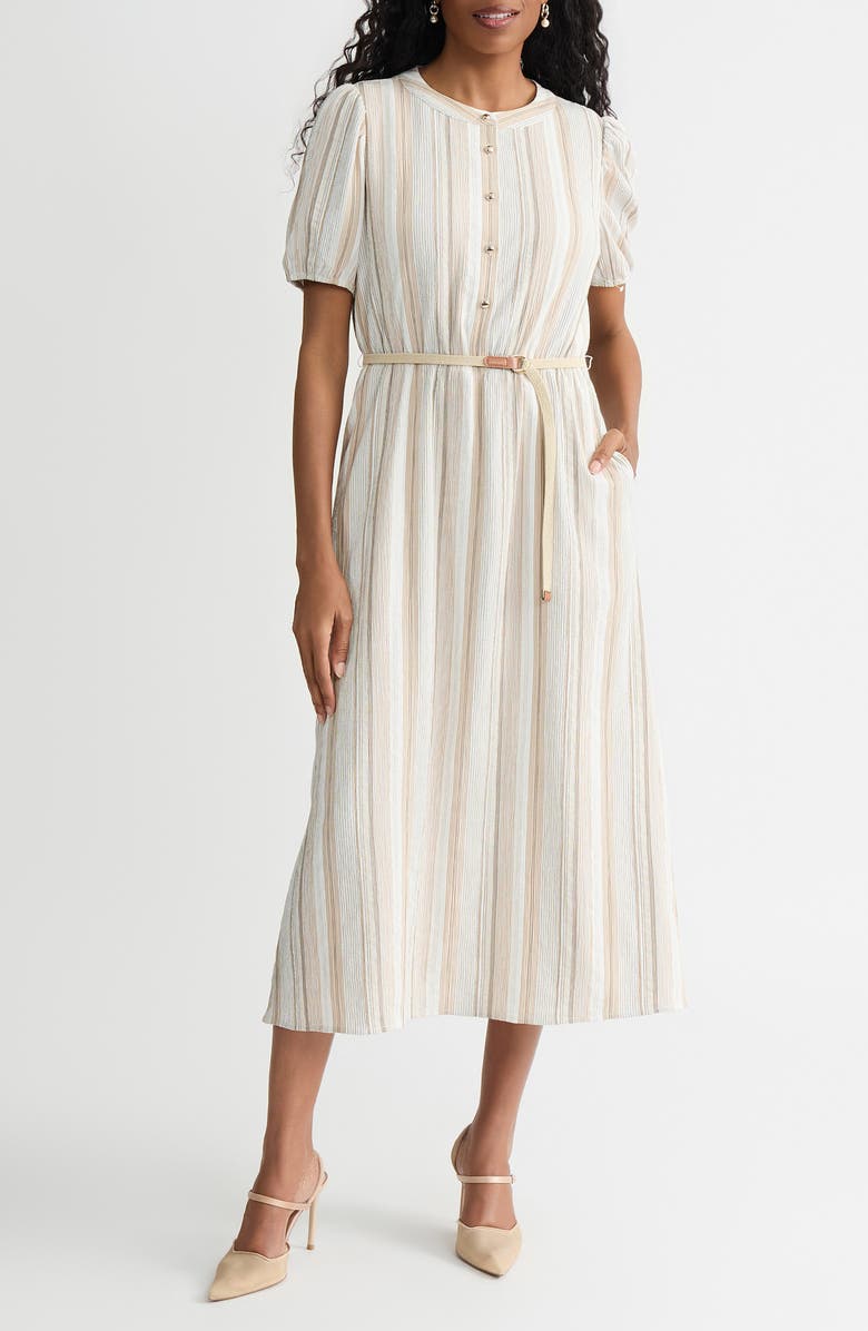 KASPER Stripe Short Sleeve Belted Shirtdress, Main, color, 