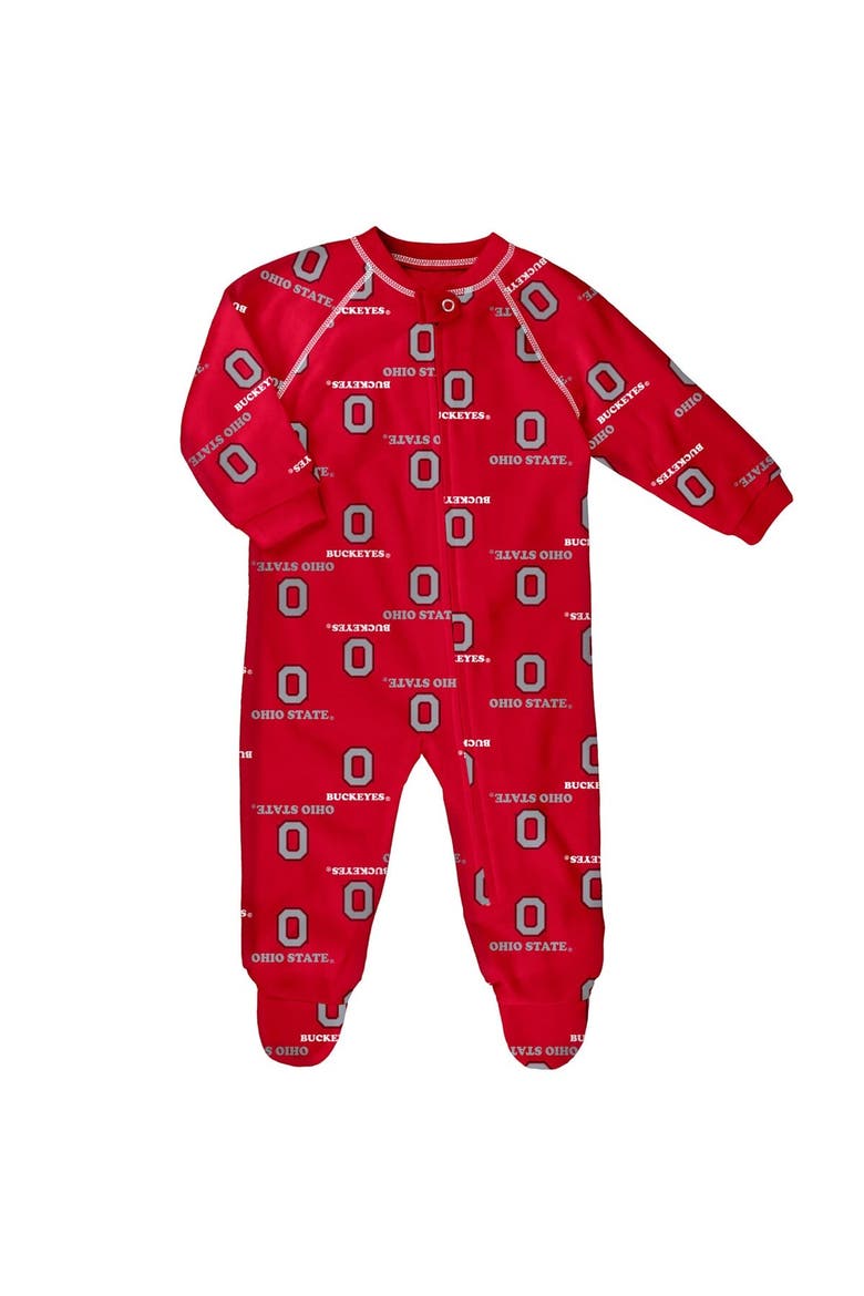 Newborn and Infant Outerstuff Scarlet Ohio State Buckeyes All-Over Print Raglan Full-Zip Coverall, Main, color, Scarlet