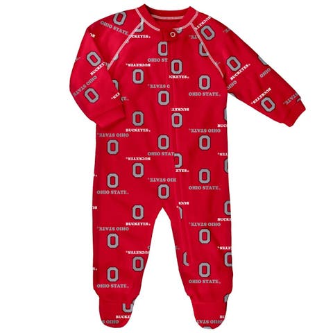 Newborn and Infant Outerstuff Scarlet Ohio State Buckeyes All-Over Print Raglan Full-Zip Coverall