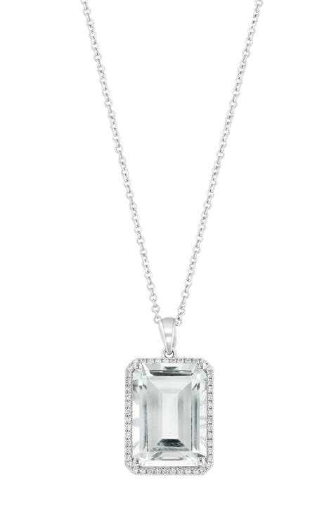 14K White Gold Diamond,White Topaz Pendant