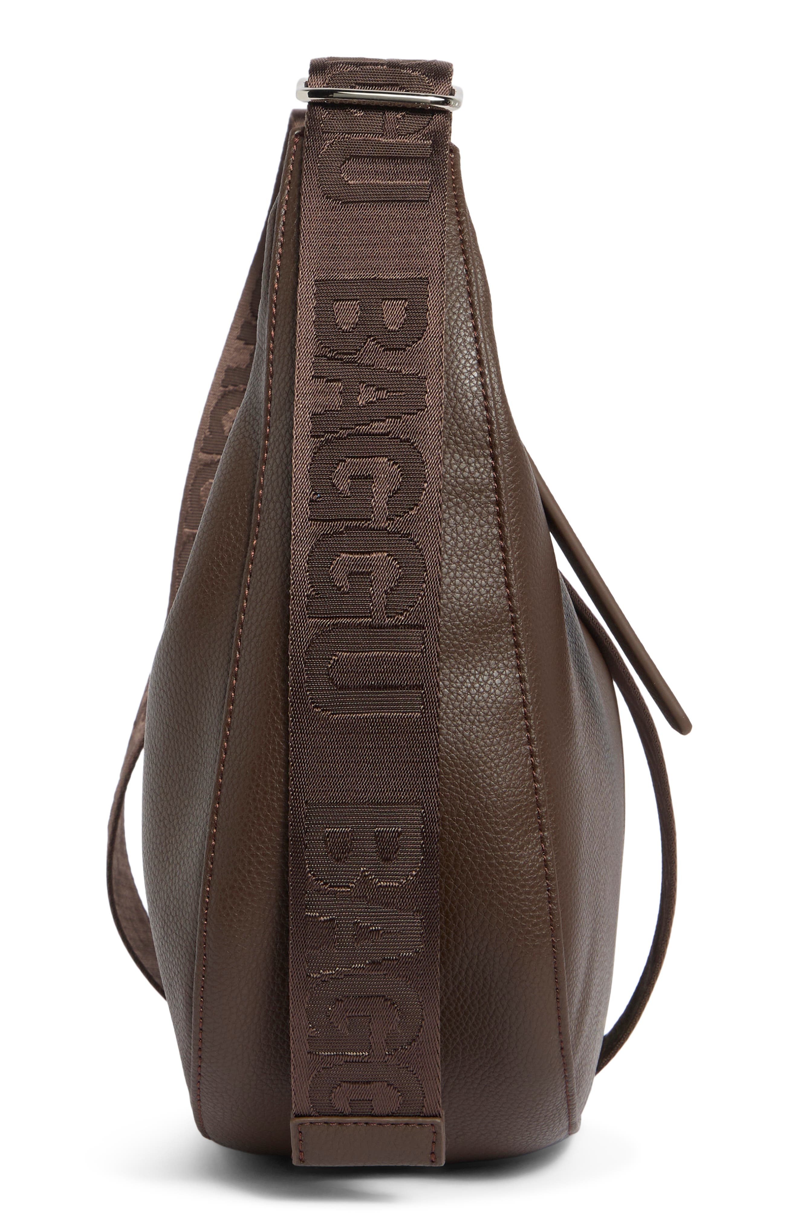 Baggu Medium Recycled Leather Crescent Shoulder Bag, Alternate, color, Brown