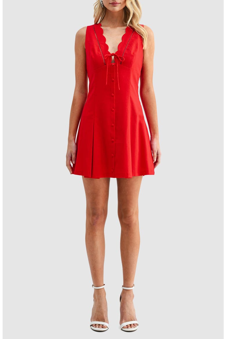 Sleeveless Button Front Pleated Minidress, Main, color, RED
