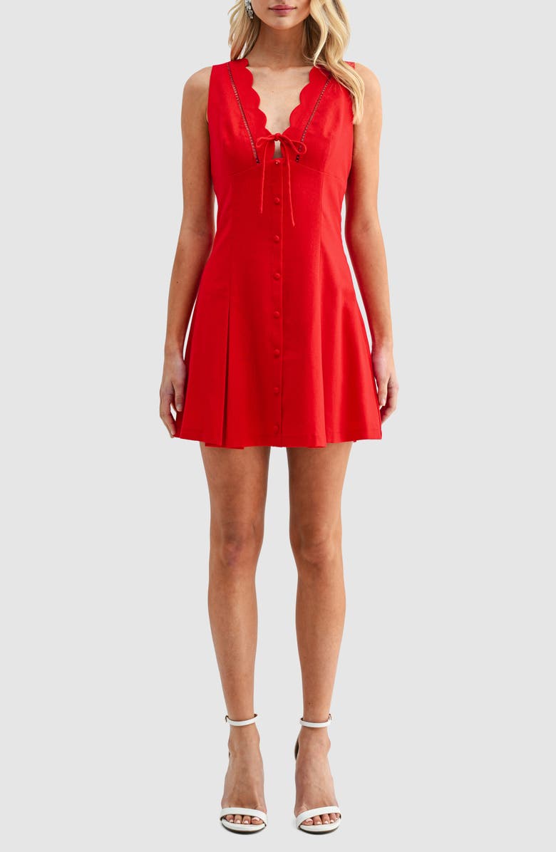 Lush Sleeveless Button Front Pleated Minidress, Main, color, Red