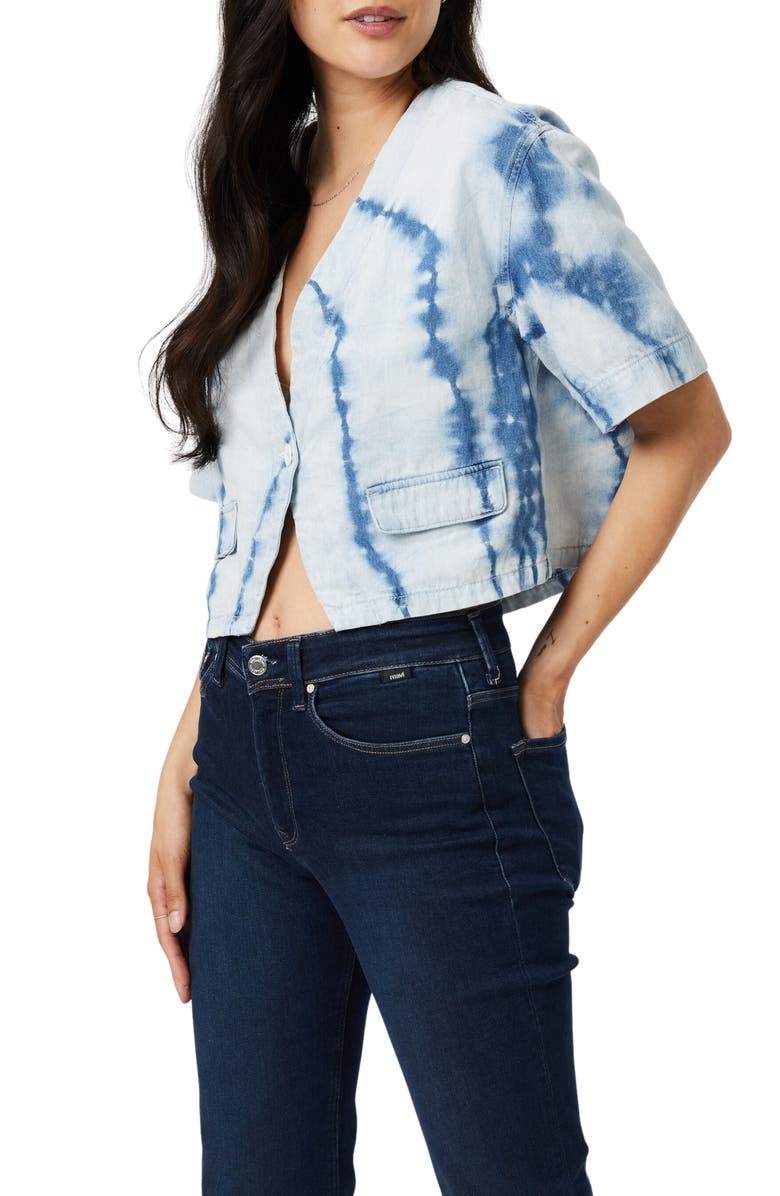 Mavi Jeans Tie Dye Crop Denim Shirt, Alternate, color, Blue