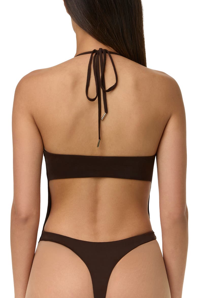 Halter Deep V-Neck Bodysuit, Alternate, color, DARK CHOCOLATE