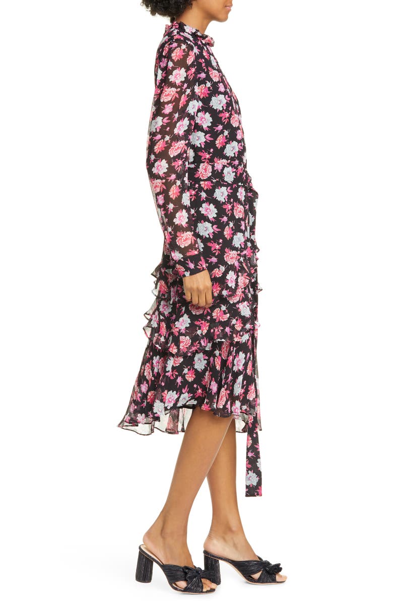 JASON WU Floral Print Asymmetrical Long Sleeve Silk Dress, Alternate, color, 