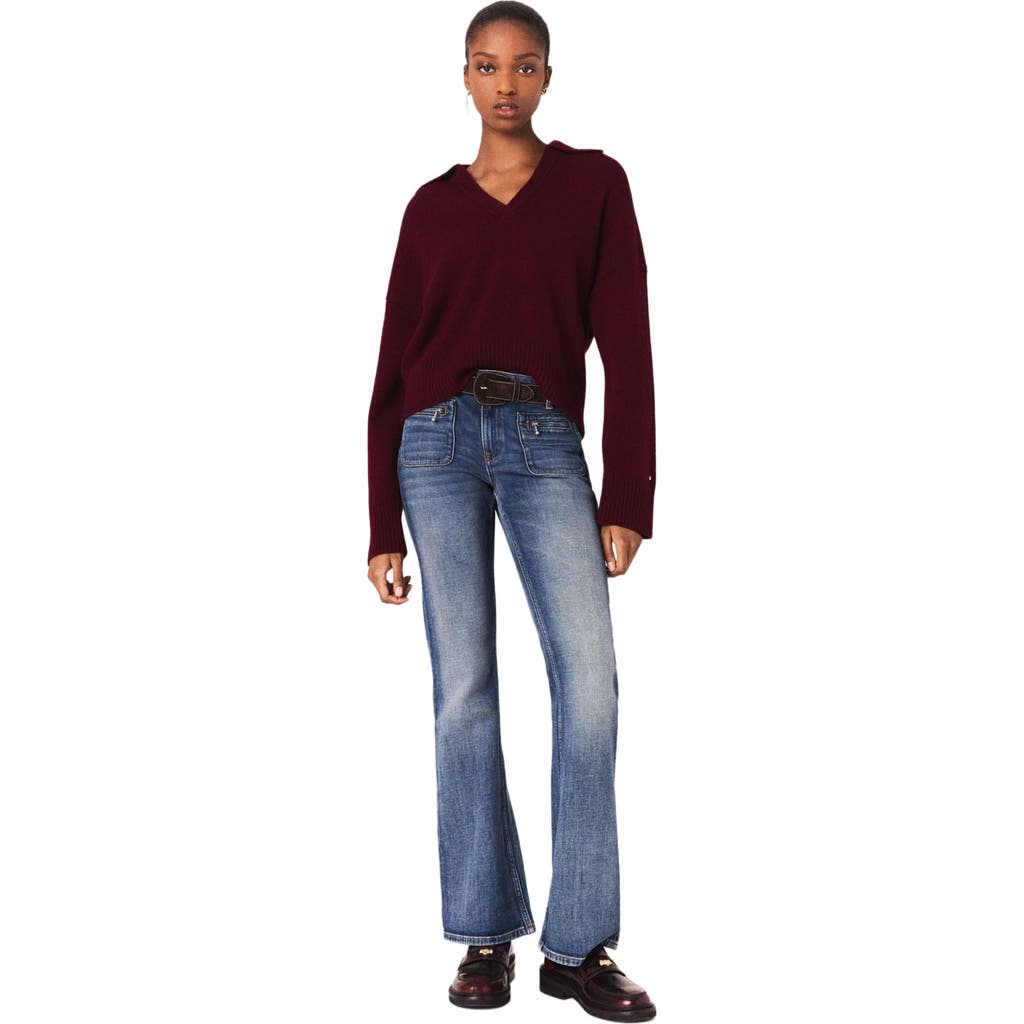 Maje Open Polo Collar Cardigan In Burgundy