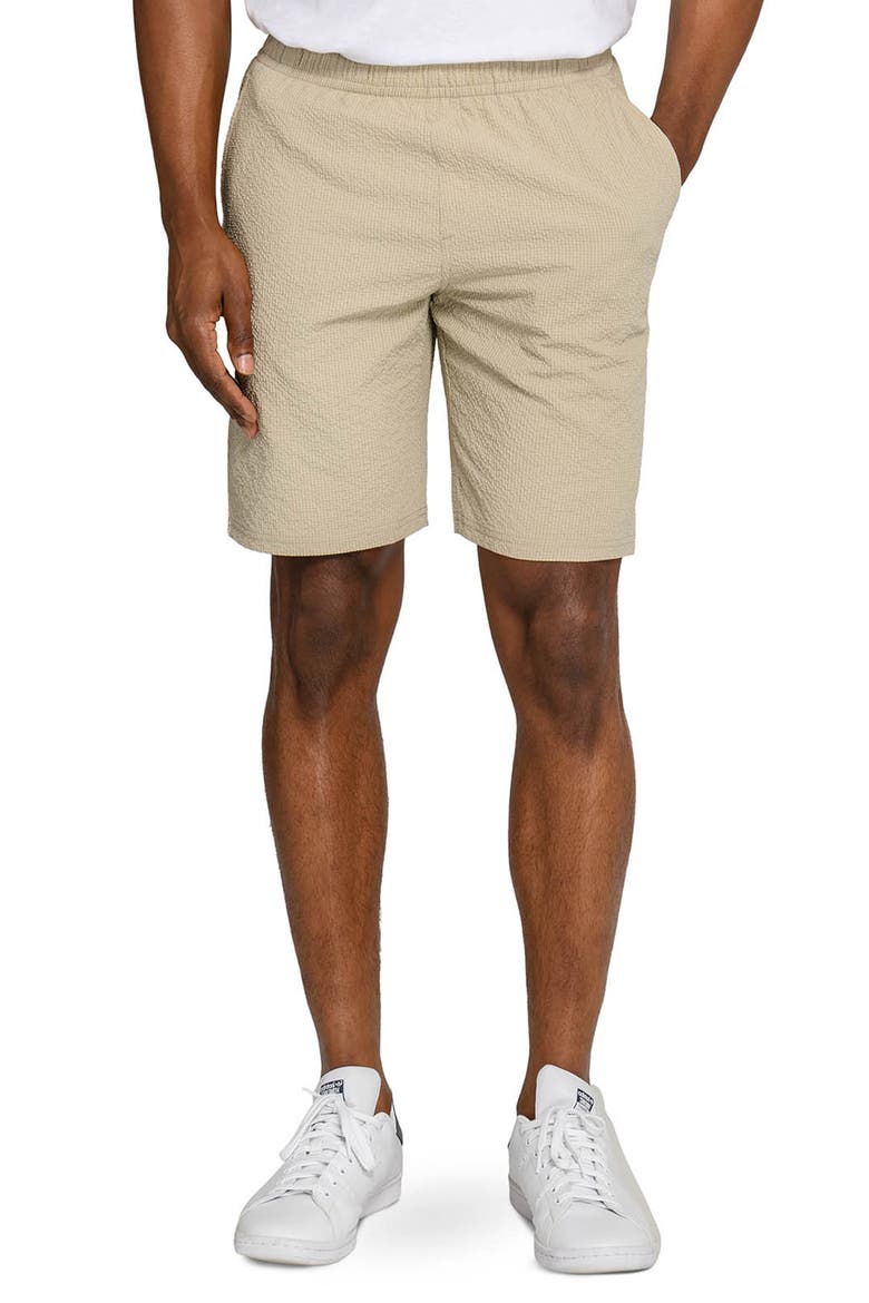 Slim Fit Drawstring Seersucker Shorts, Main, color, TAN