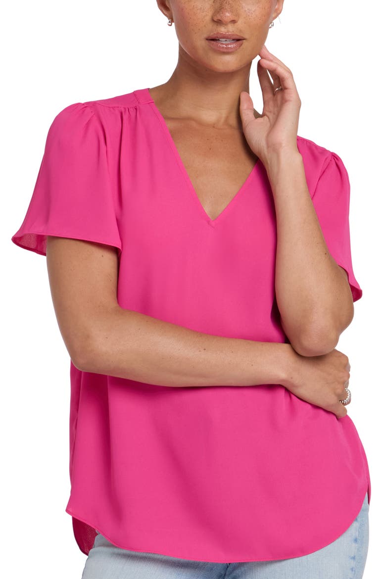 Pleated Back Flutter Sleeve Top, Main, color, PINK HEART