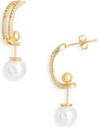 NORDSTROM RACK Cubic Zirconia Faux Pearl Drop Hoop Earrings