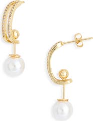 NORDSTROM RACK Cubic Zirconia Faux Pearl Drop Hoop Earrings