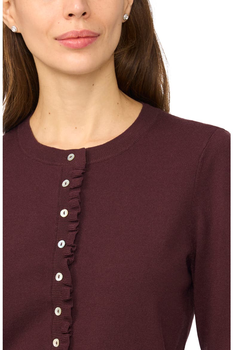Ruffle Trim Cardigan, Alternate, color, DARK COCOA