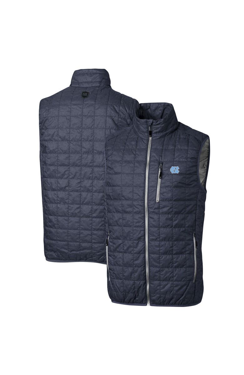 Cutter & Buck Men's Cutter & Buck Heathered Navy North Carolina Tar Heels Big & Tall Rainier PrimaLoft Eco Full-Zip Puffer Vest, Main, color, Heather Navy