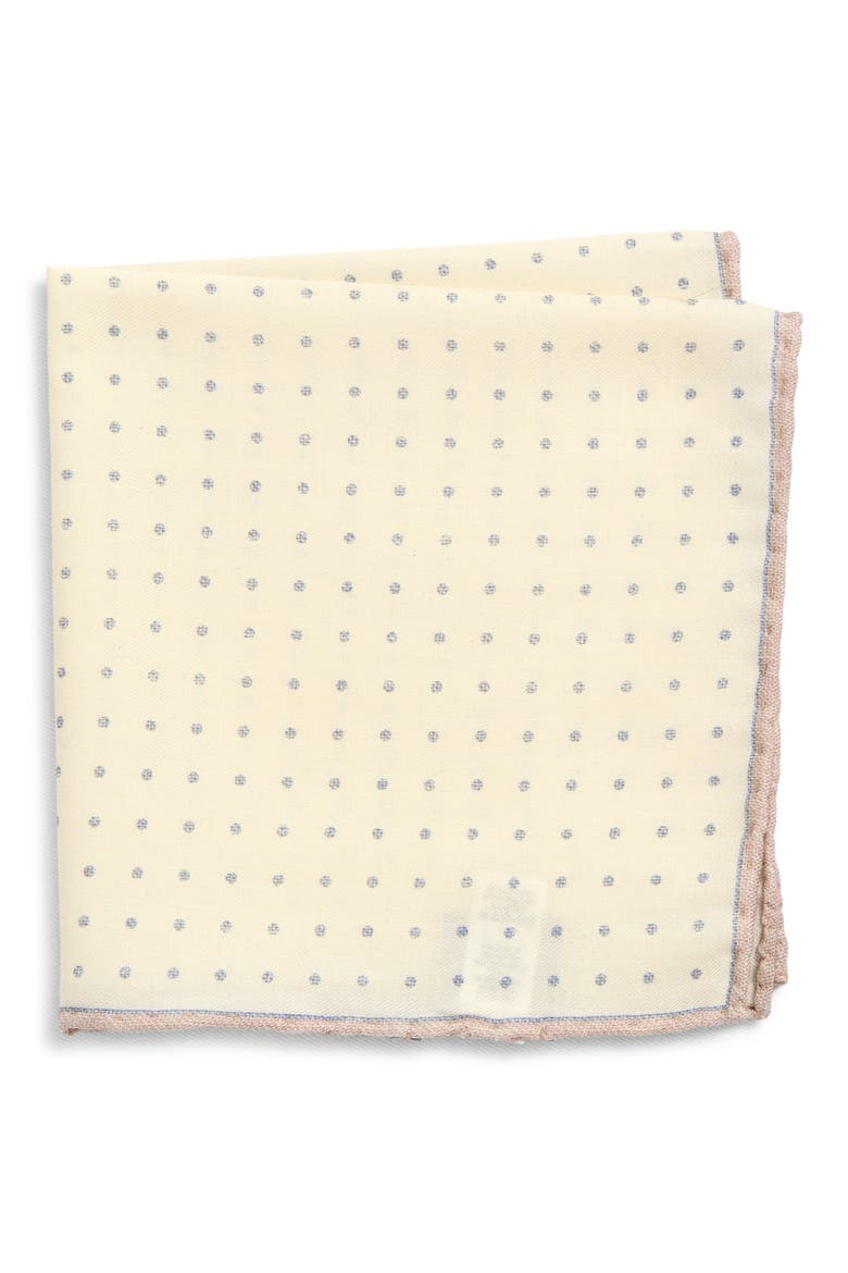 Polka Dot Wool & Cotton Muslin Pocket Square, Main, color, IVORY/ DENIM