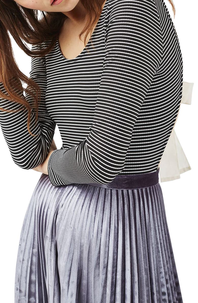 Topshop Bow Back Stripe Bodysuit, Main, color, 