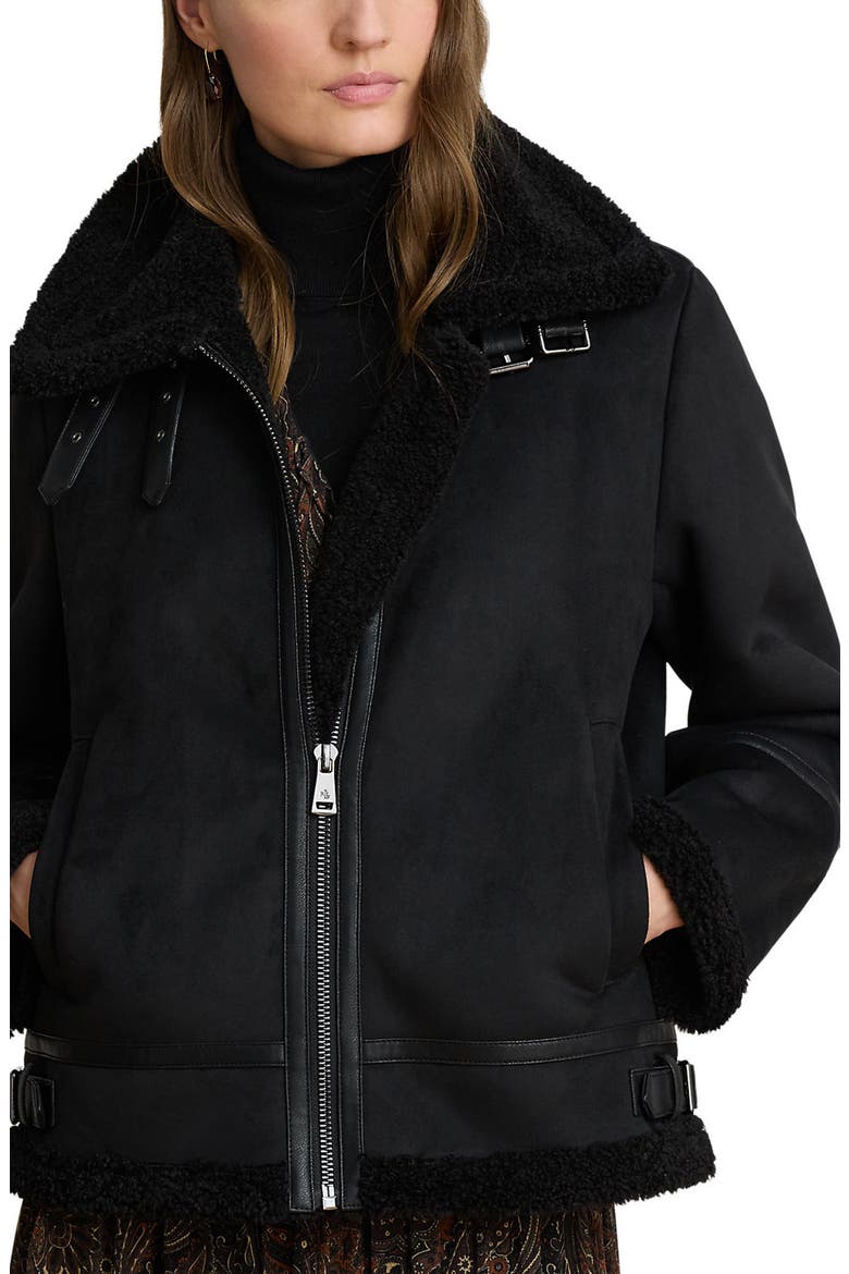 Faux Fur Trim Zip Front Jacket, Main, color, BLACK