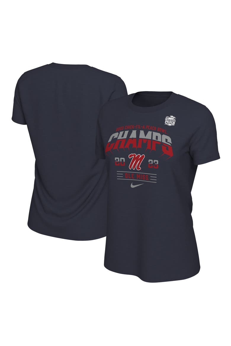 Women's Nike Navy Ole Miss Rebels 2023 Peach Bowl Champions Locker Room T-Shirt, Main, color, Navy