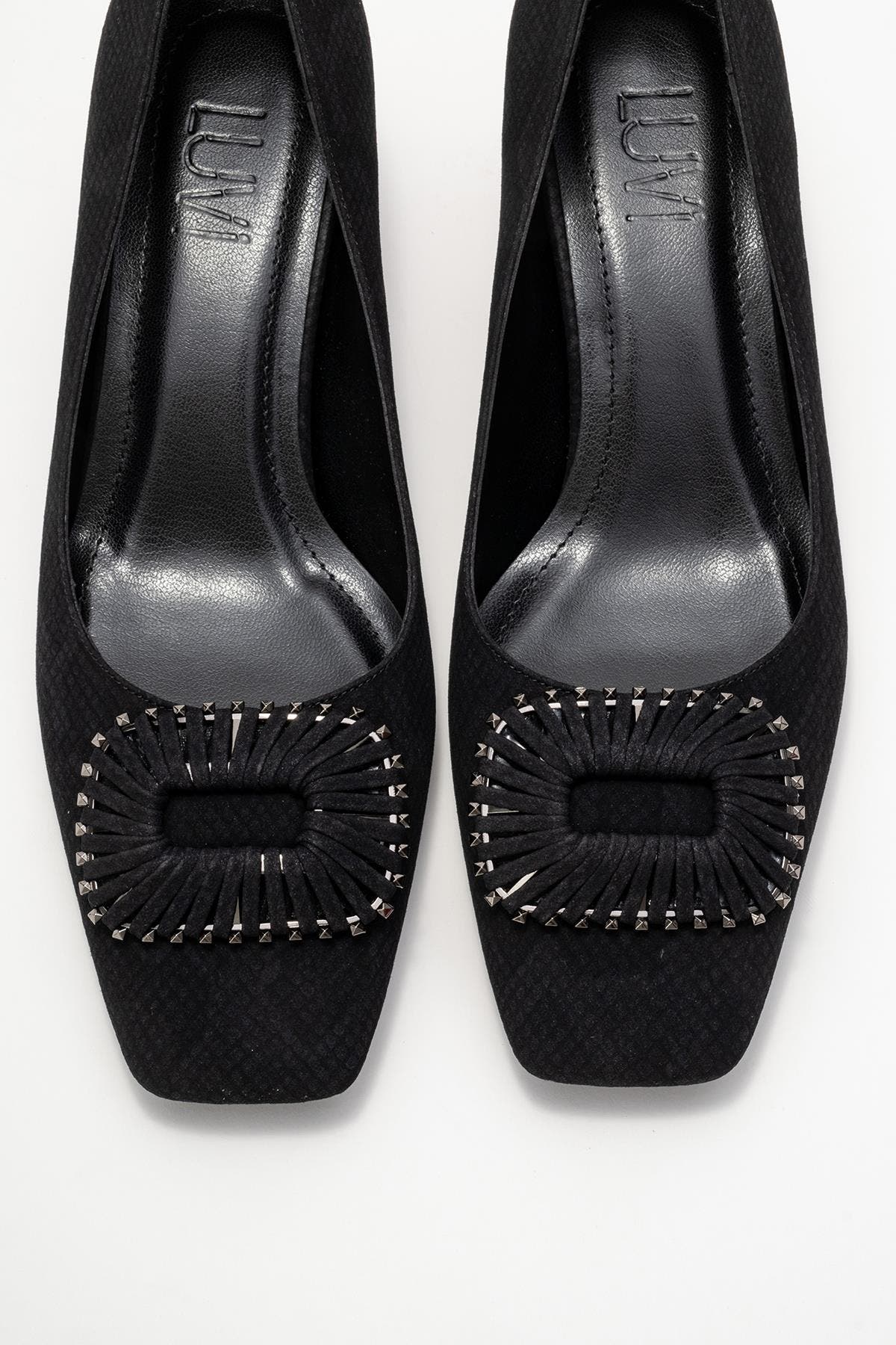 Prologue Shoes Velora Buckle Square Toe Block Heel Pump, Alternate, color, Black Pattern