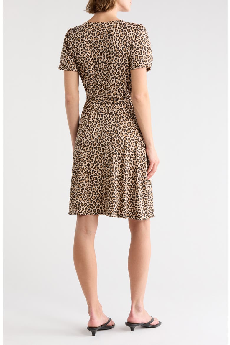 Short Sleeve Faux Wrap Jersey Dress, Alternate, color, TAN MULTI