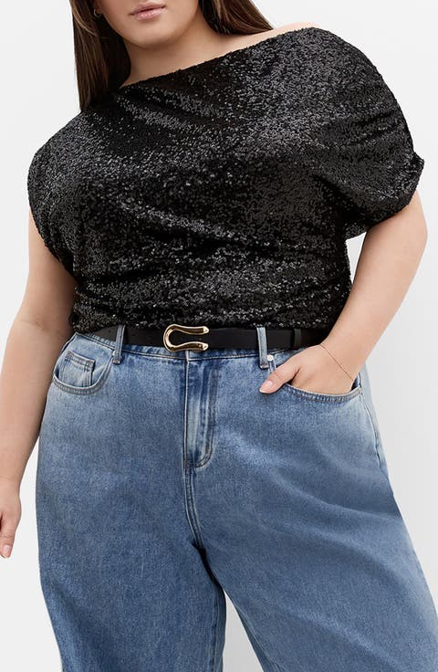 Adorn Sequined Off the Shoulder Top