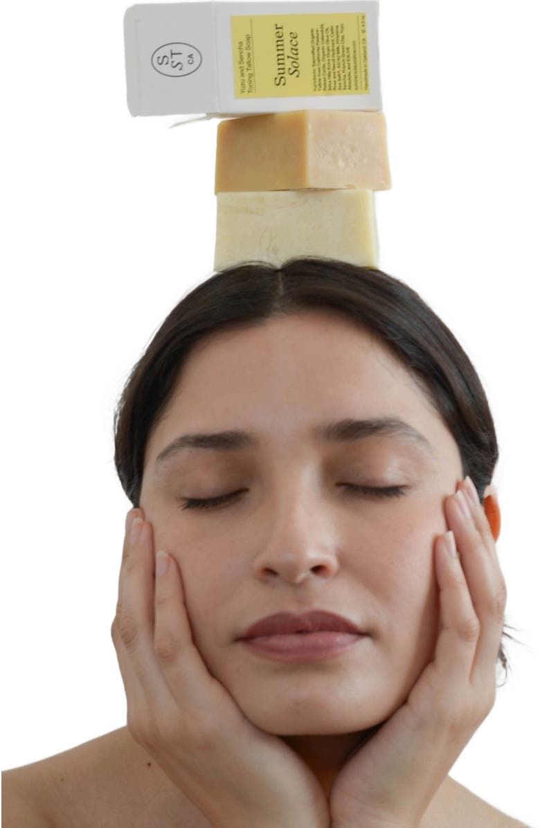 Summer Solace Tallow Yuzu and Sencha Toning Bar Soap with E3Live, Main, color, Green