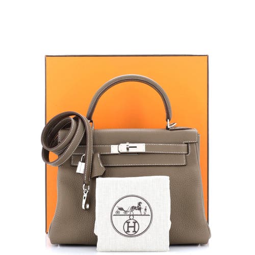Pre-owned Hermes  Hermes Kelly Handbag Grey Togo With Palladium Hardware 28 In Brown