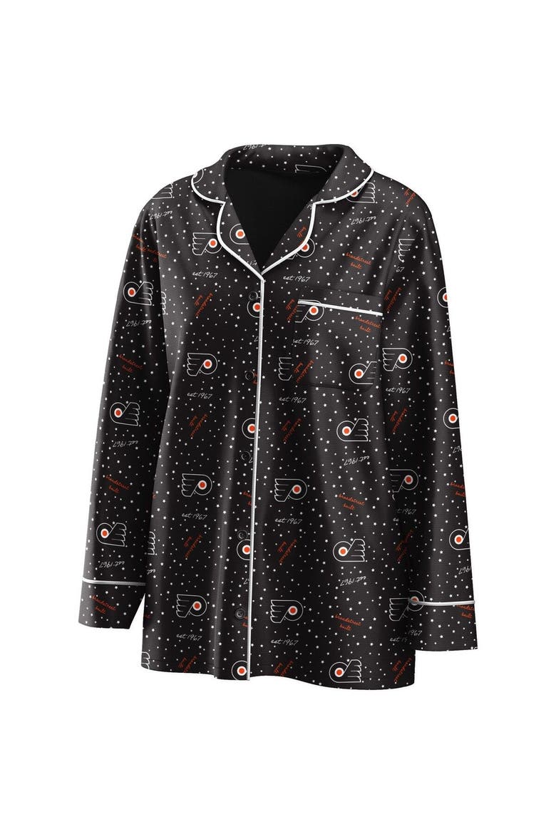 Women's WEAR by Erin Andrews Black Philadelphia Flyers Long Sleeve Button-Up Shirt & Pants Sleep Set, Alternate, color, Black