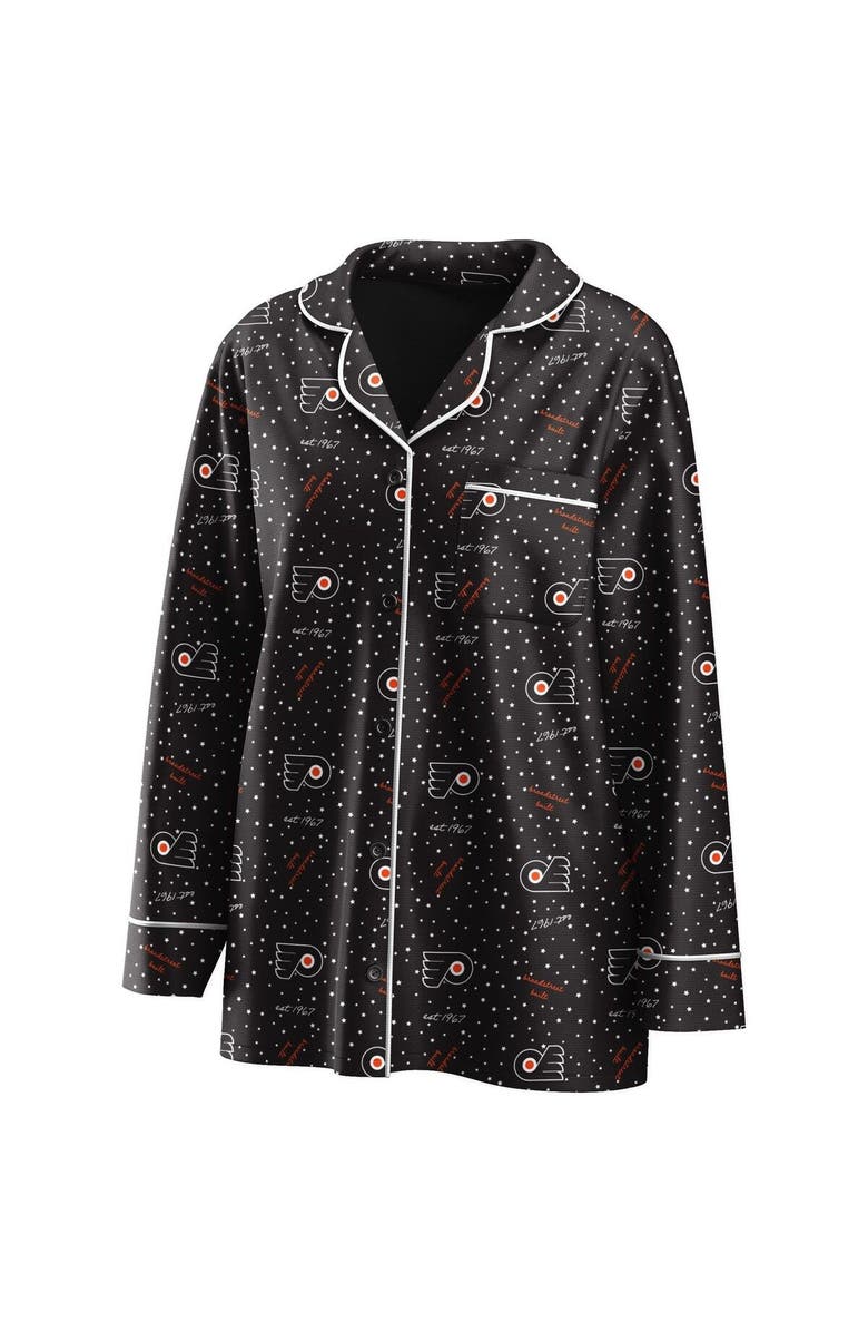 WEAR by Erin Andrews Women's WEAR by Erin Andrews Black Philadelphia Flyers Long Sleeve Button-Up Shirt & Pants Sleep Set, Alternate, color, Black