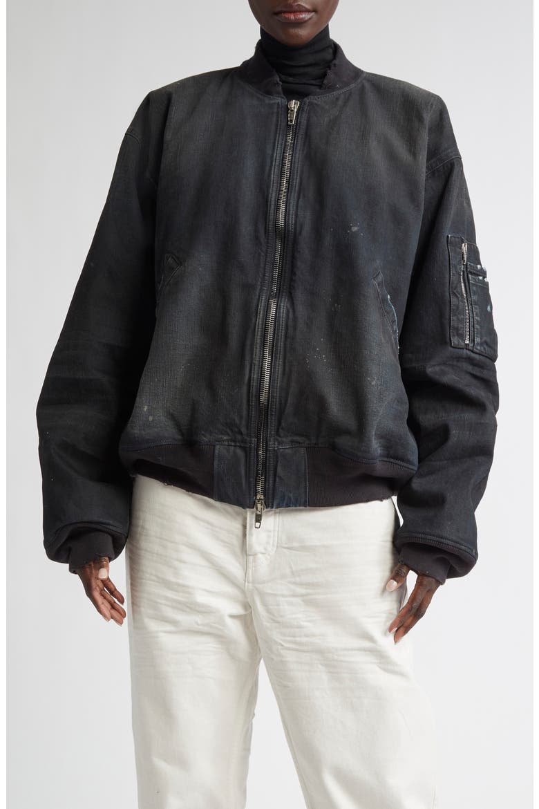 Oversize Distressed Denim Bomber Jacket (Women) | Nordstrom