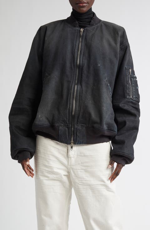 Oversize Distressed Denim Bomber Jacket