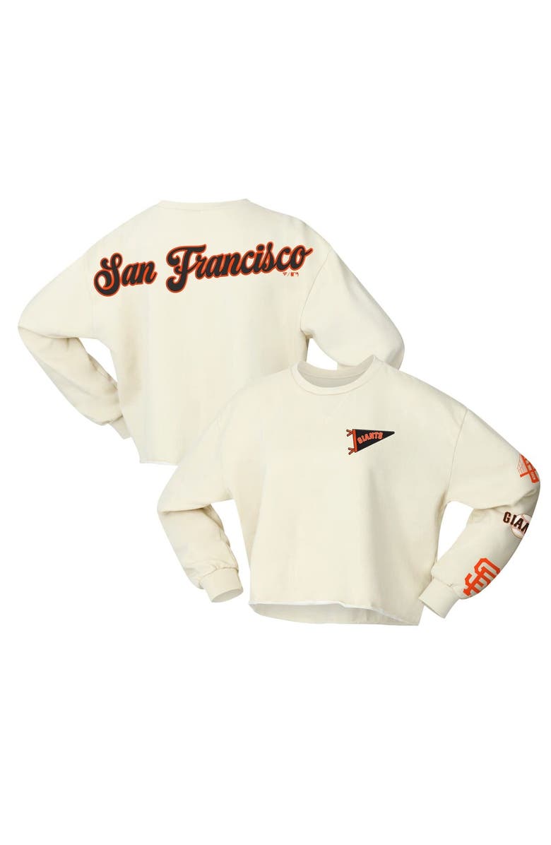 FANATICS Women's Fanatics Cream San Francisco Giants Team Pennant Slouchy Cropped Long Sleeve T-Shirt, Main, color, 