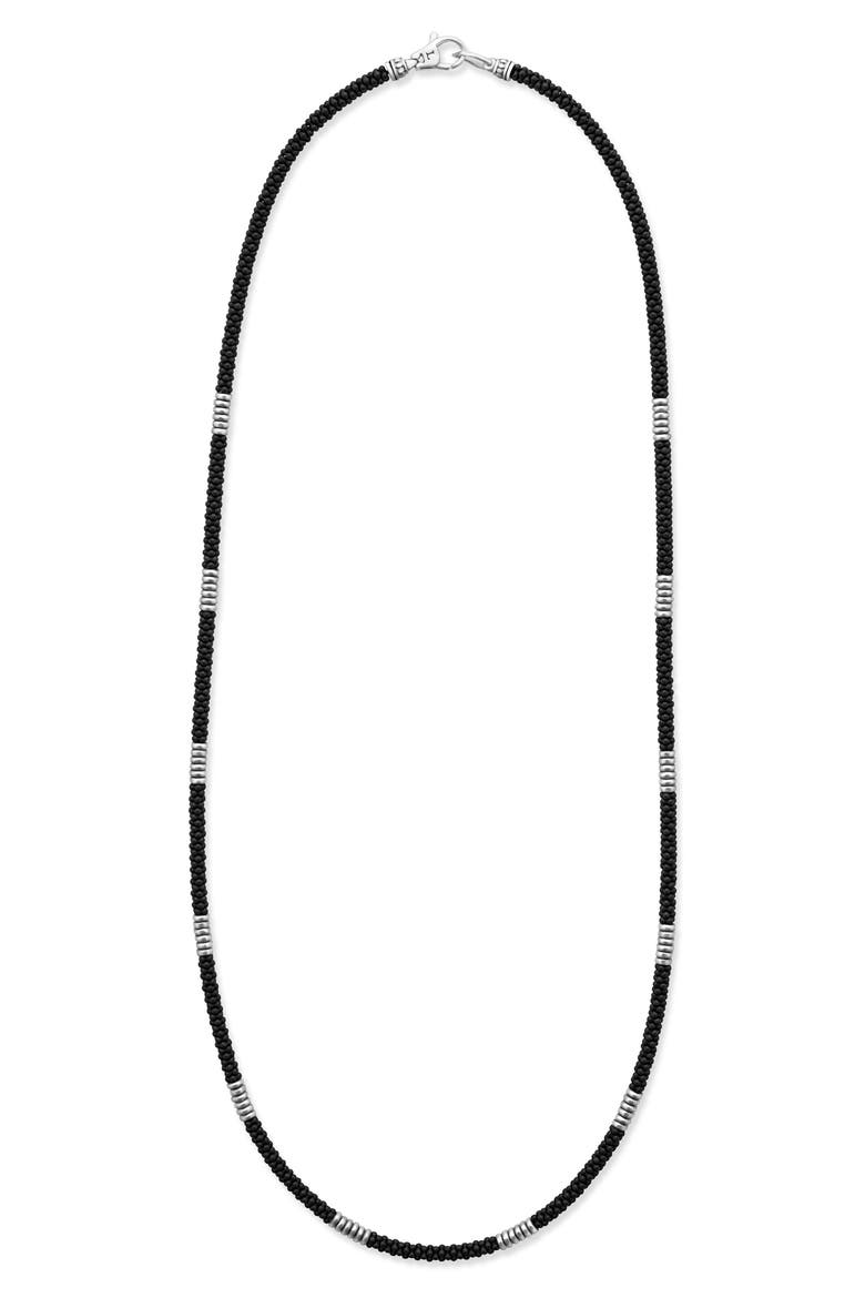 Matte Black Caviar Beaded Station Necklace, Alternate, color, BLACK