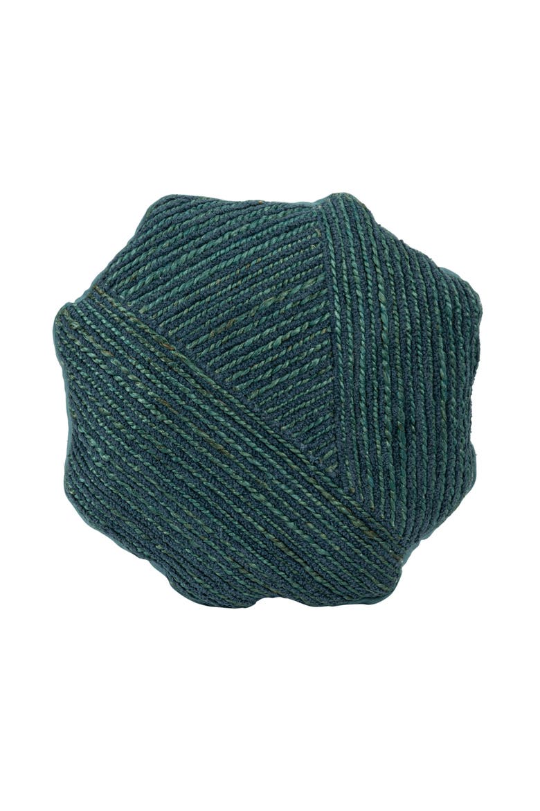 16 Inches Cotton and Jute Embroidered Octagon Shaped Pillow, Blue, Alternate, color, Blue