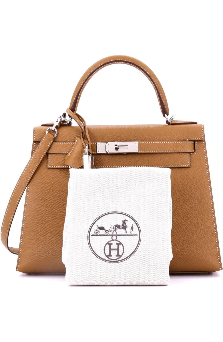 Pre-Owned Hermes Kelly Handbag Brown Epsom with Palladium Hardware 28, Alternate, color, Gold