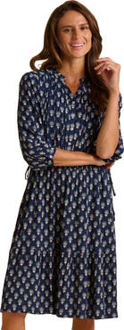 Brakeburn Alpine 3/4 Sleeve Drawstring Waist Dress