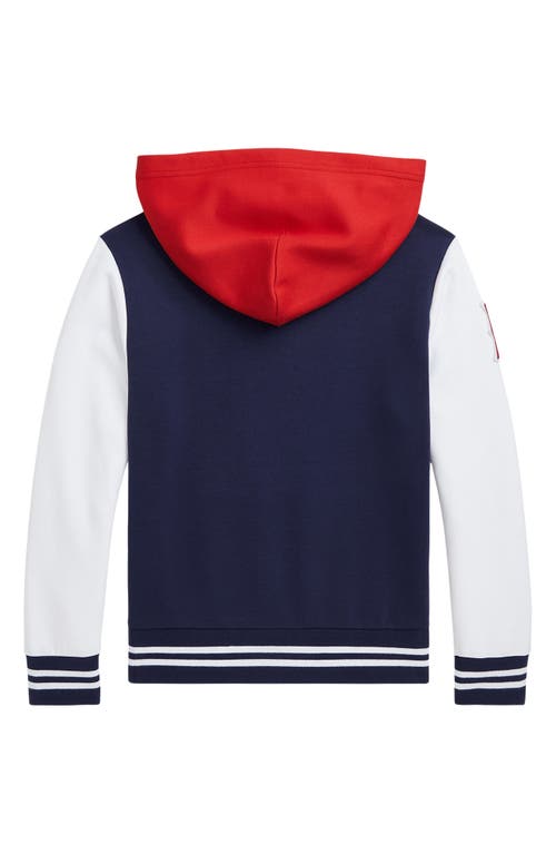 Polo Ralph Lauren Kids' Double Knit Varsity Pullover Hoodie In Refined Navy Multi