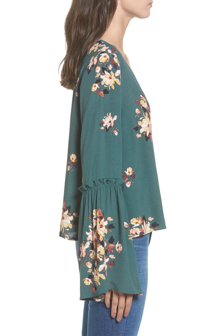 Bell Sleeve Blouse, Alternate, color, GREEN JUNGLE FLORAL BOUQUET