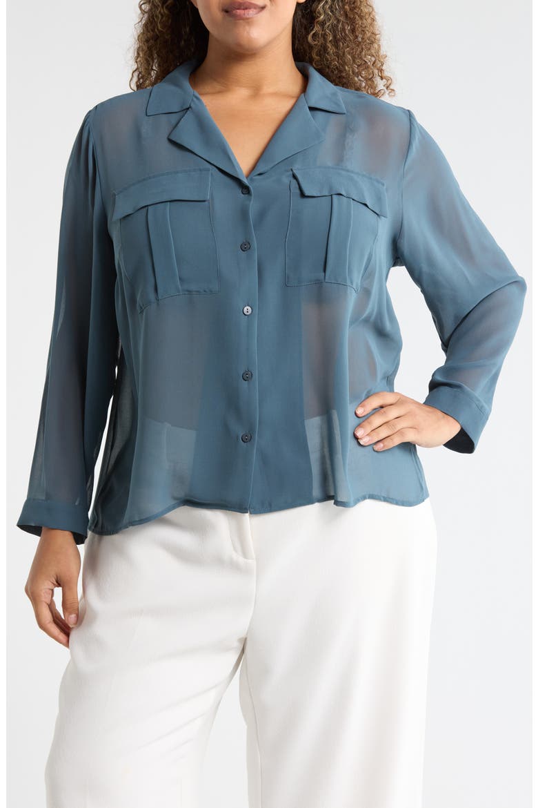 Long Sleeve Crop Utility Button-Up Shirt, Main, color, DEEP SLATE BLUE