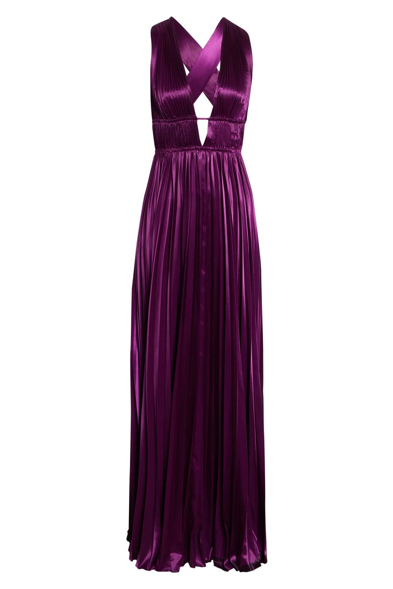 Lena Pleat Satin Gown, Alternate, color, AMARANTH