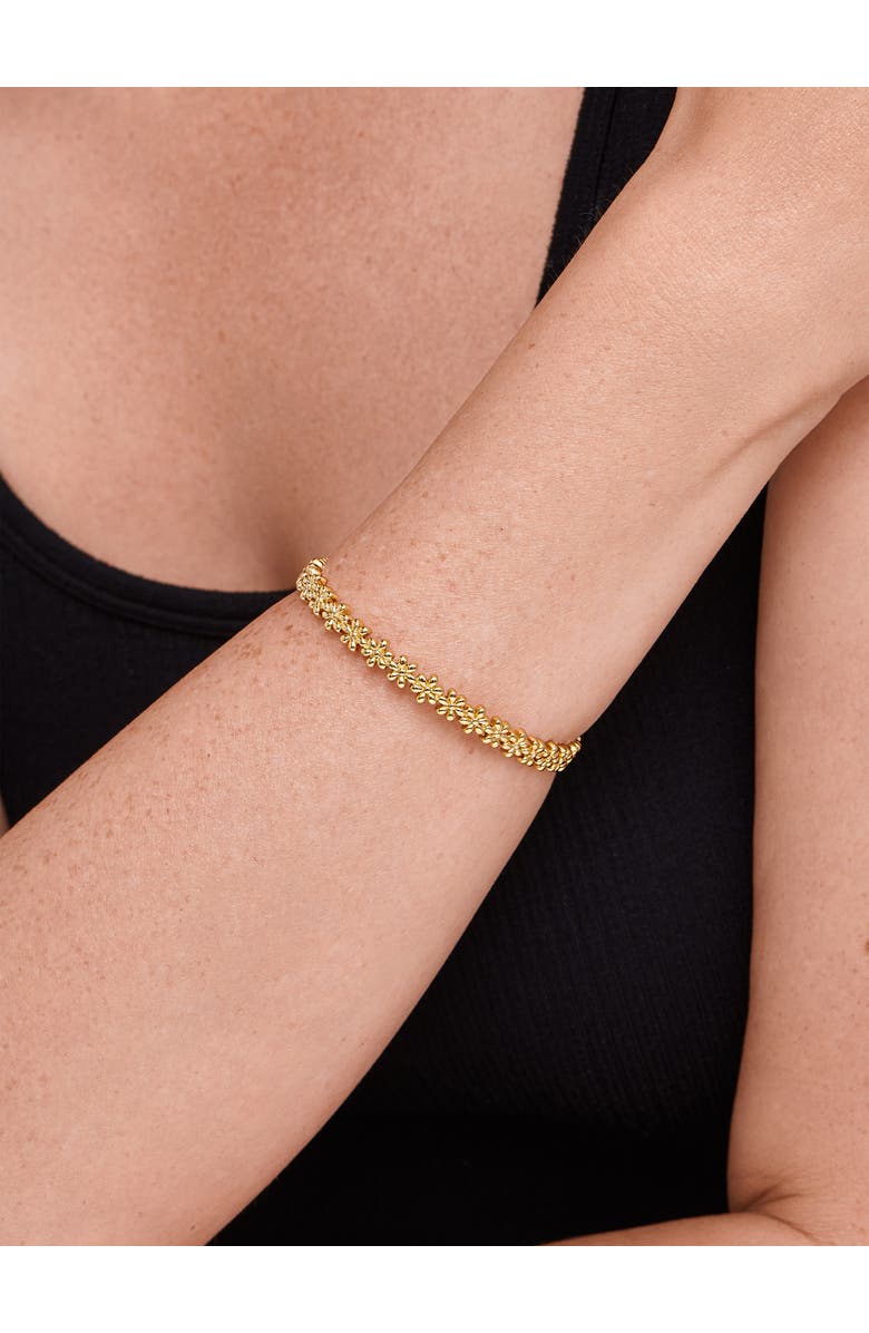 DEVATA Daisy Flower Eternity Bangle Bracelet in Gold Plated Sterling Silver, Alternate, color, Yellow Gold