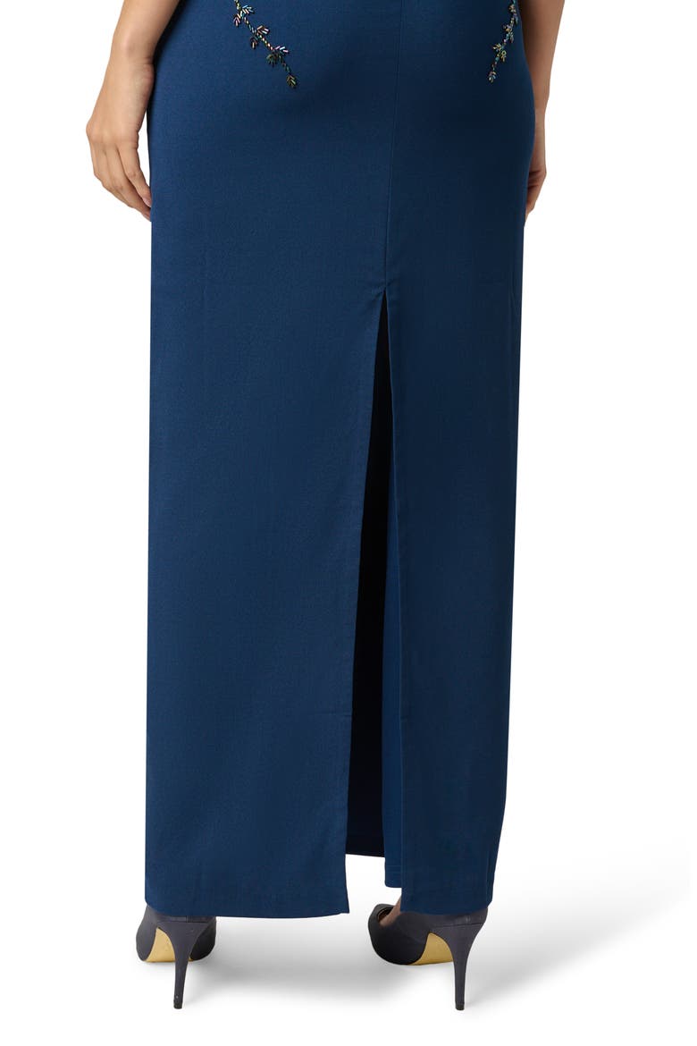 Beaded Crepe Column Gown, Alternate, color, LIGHT NAVY