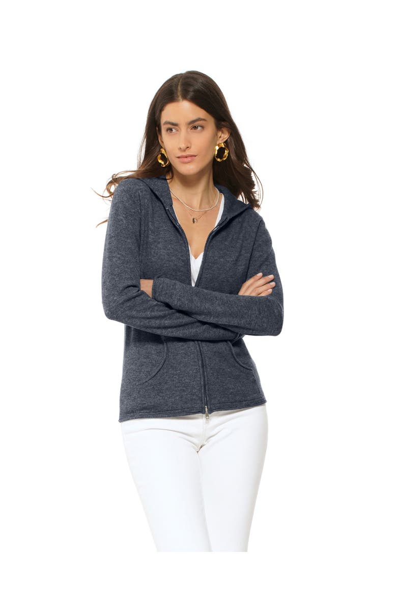 Monticelli Cashmere Pure Cashmere Double Zip Hoodie Sweater, Main, color, Charcoal